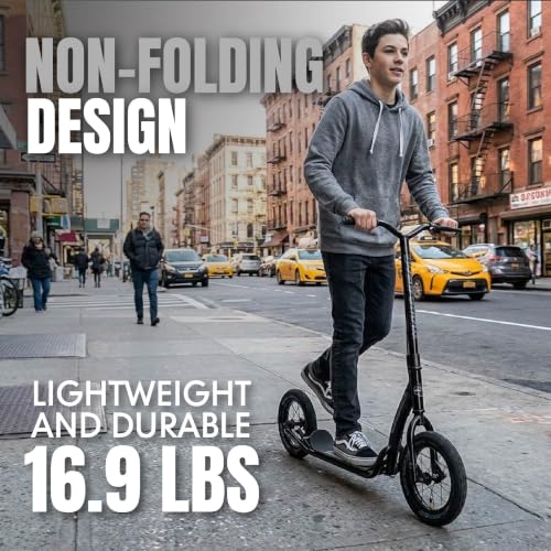 Madd Gear Large Kick Scooter for Adults & Teens Black/Grey | 12" Air Tires, Tall Handlebar, 300 lbs Capacity