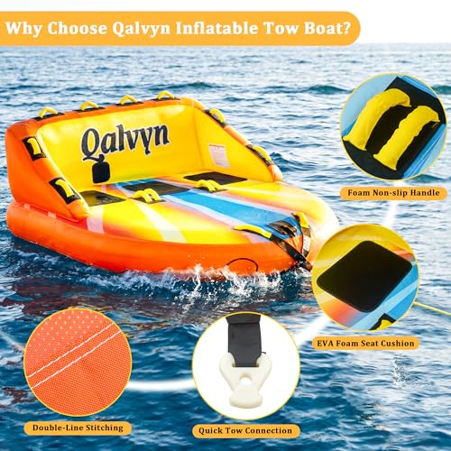 Yellow-Orange 3-Person Inflatable Towable Tube for Boating - Family Water Tube