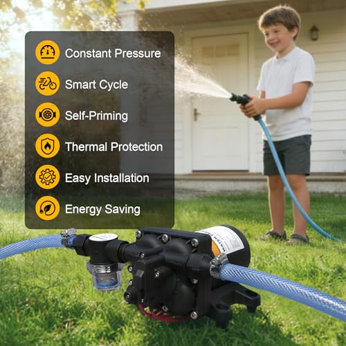 12V RV Water Pump 5.0 GPM 55 PSI Black - Diaphragm Self-Priming Pump