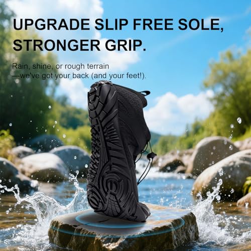 ELETON Water Shoes Men Women Hiking Wide Toe Zero Drop Black 8 Women / 6.5 Men