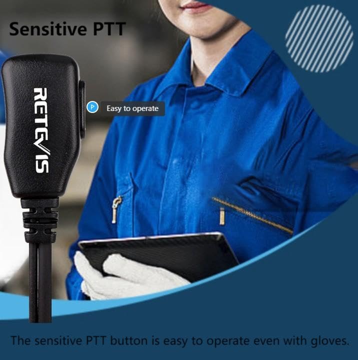 Retevis Walkie Talkie Earpiece with Mic, Comfortable Acoustic Tube, for RT22 RT68 RT21 H-777 RT86A, Compatible with Kenwood, Baofeng BF-888S/BF-T26, Pxton Walkie Talkies, Surveillance Headset(2 Pack)