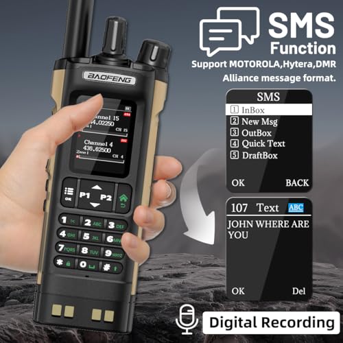 BAOFENG DM-32UV DMR Handheld Radio 10W Long Range Two-Way Radio GPS NOAA Weather - Desert Tan 2-Pack Full Kit