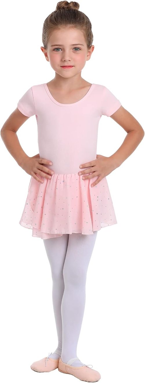 Danswan Toddler Girls' Ballet Leotard Dress - Long Sleeve Tutu Outfit with Glitter Skirt