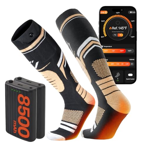 SURGOAL Khaki Merino Wool Heated Socks with 15-Hour Battery & App Control – X-Large