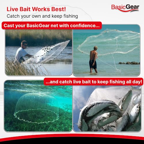 BasicGear® Cast Net, Lead, 3-12ft Radius, 3/8 and 1/4 Mesh, for Bait