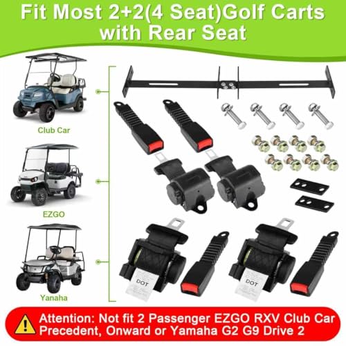 60 Inch Retractable DOT Golf Cart Seat Belts Kit for 4 Passenger EZGO Yamaha Club Car