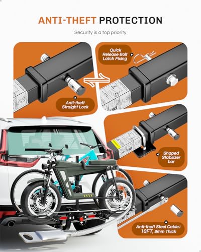 Heavy Duty Bike Rack for Car 2 Bike Hitch Mount Up to 5-Inch Fat Tires Folding