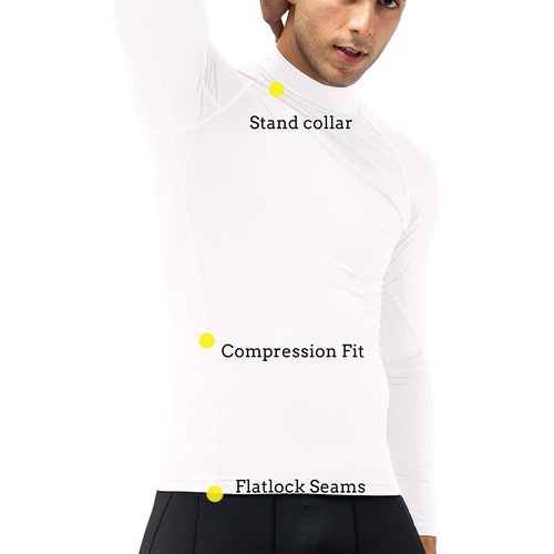 Mens White Turtleneck Compression Shirt Long Sleeve Athletic Running Tops Football Shirts Sport Baselayer Undershirt