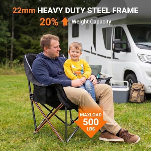Qucamous 2 Pack Oversized Heavy Duty Camping Chairs Support 500 lbs, Black & Grey