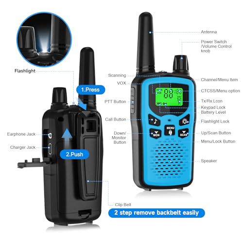 Long Range Rechargeable Walkie Talkies for Adults & Kids - 6 Colorful Sets, 5 Mile Range, LED Flashlight, Camping & Emergency Gear
