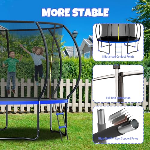 12/14/16FT Outdoor Trampoline with Safety Enclosure & Basketball Hoop - Kids & Adults Backyard Recreation
