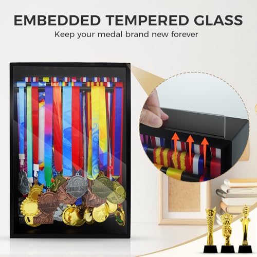 Medal Display Case with Tempered Glass and 60+ Medal Holders