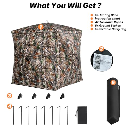 SUMSEEK 2-3 Person 360° See-Through Ground Hunting Blind with Single Door