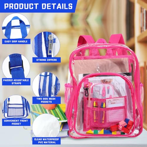 16-Pack Clear PVC Student Backpack - 17 Inch Transparent Bookbag in 4 Colors, Stadium Approved