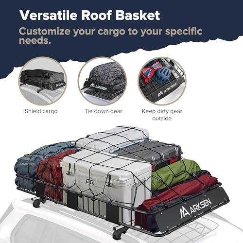 ARKSEN 84x50x6 Inch Extra Wide Roof Rack Cargo Basket with Extension - Heavy-Duty Steel