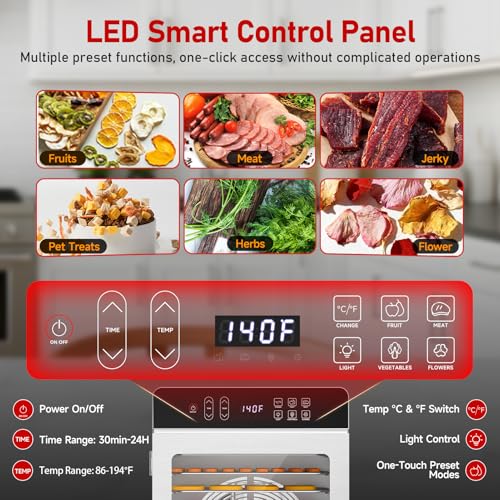 Prenafla Food Dehydrator with 10 Trays - Light Silver, Digital Control for Jerky, Fruit & Pet Treats