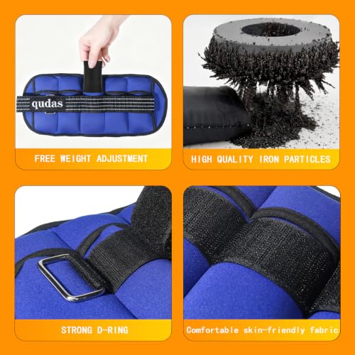 Blue Adjustable Ankle Weights Set - Removable Sandbags for Fitness & Walking