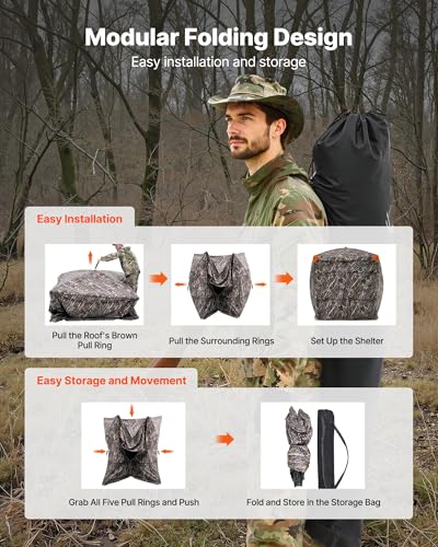 4-5 Person Hunting Blind with 270° View, Camouflage Concealed Shelter, Portable Ground Tent