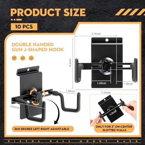 Yaocom 10 Pcs Slotted Panel Wall Mount Pistol Holders - Adjustable Gun Display Kit
