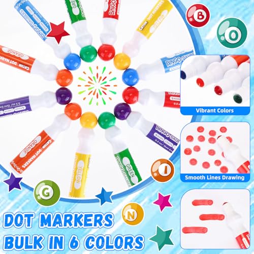 96 Pack Mixed Color Bingo Daubers Dot Markers - 6 Colors, 15ml Capacity