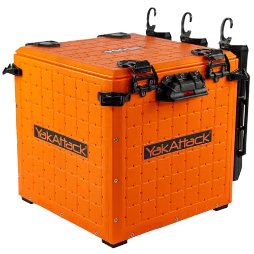 Kayak Storage Crate with 3 Rod Holders - Orange 13x13x13, Fully Riggable Marine Tackle Box