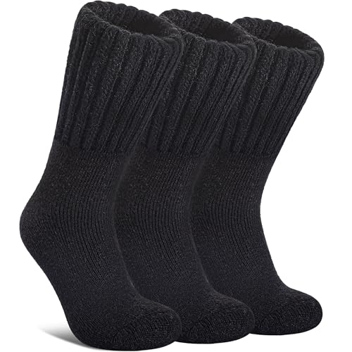 DYW Womens Merino Wool Thermal Boot Socks 3 Pairs Black Winter Cozy Hiking & Work