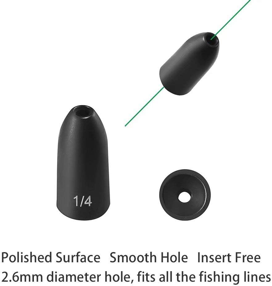 Tungsten Bullet Fishing Weights by [Brand Name] - 12 Pack Insert-Free Worm Sinkers | 1/8 to 1/2 oz Sizes