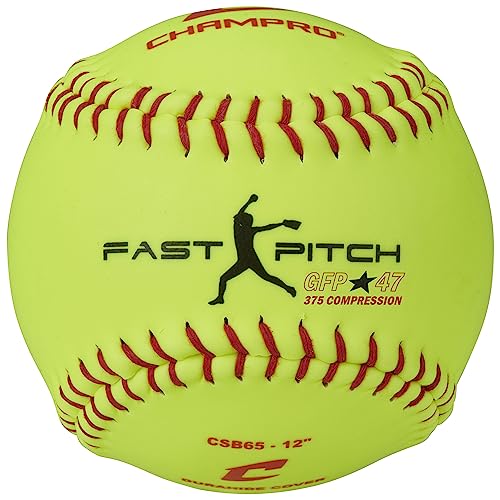 Champro Optic Yellow 12-Inch Recreational Fastpitch Softballs with Durahide Cover - 12 Pack
