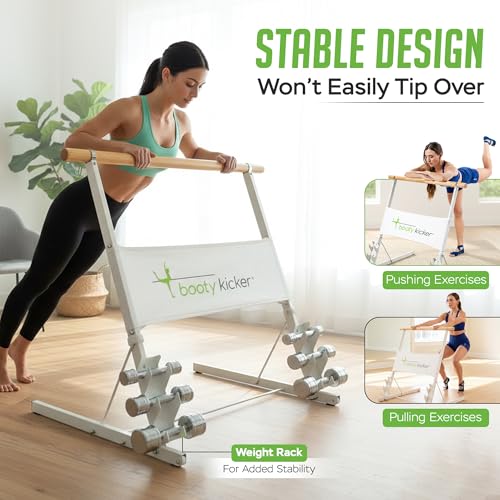 Booty Kicker Portable Folding Ballet Bar for Home Workout - White