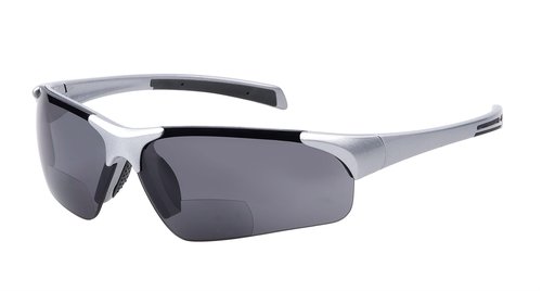 Eyekepper TR90 Unbreakable Sports Half-Rimless Bifocal Sunglasses Baseball Running Fishing Driving Golf Softball Hiking Silver Frame Grey Lens +1.75