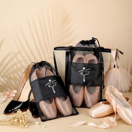 Mesh Dance Pointe Shoes Bag for Women Girls Black - 4 Pack