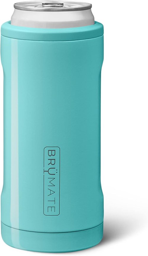 BrüMate Hopsulator Slim Can Cooler - Insulated Stainless Steel Holder for 12oz Slim Cans | Aqua