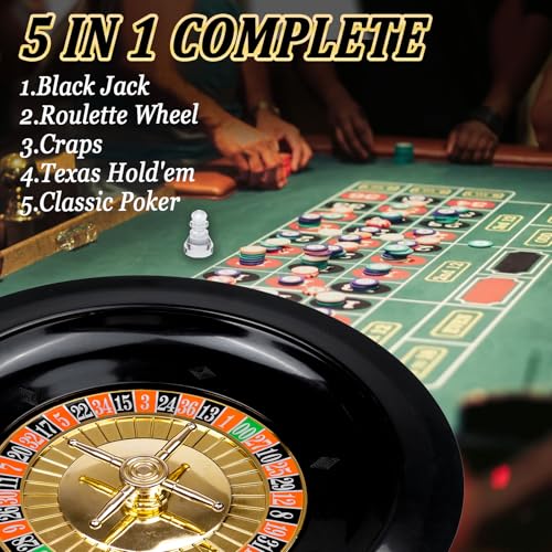 WodGod 5-in-1 Casino Game Set with 360 Green Chips, Roulette, Poker, Blackjack, Craps