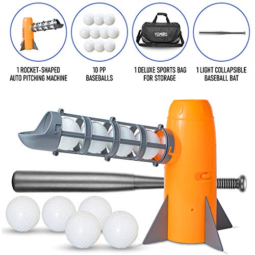 Kids Auto Baseball Pitching Machine Set with Bat and 10 Balls - Outdoor Sports Toy