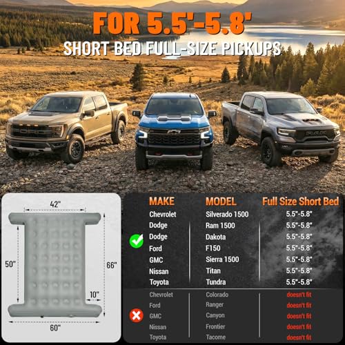 Truck Bed Air Mattress 5.5-5.8ft for Full-Size Pickup with Built-In Pump - Custom Fit for Tundra F150 Silverado Ram1500 (Without Extender)