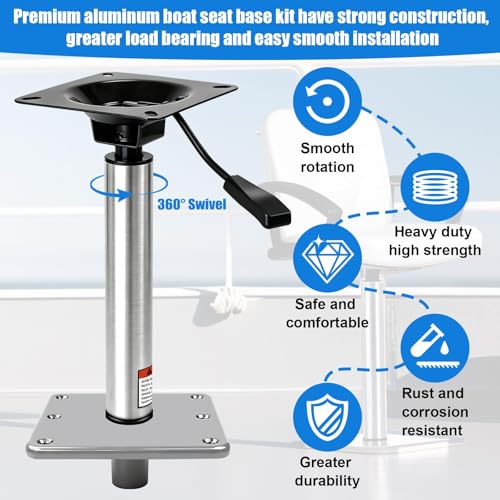 Silver 3/4 Inch Adjustable Boat Seat Base with Locking Pin - 13-19 Inch Height Range