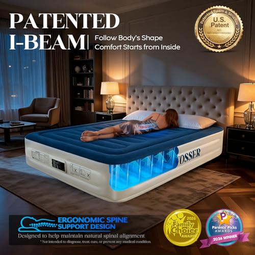 Blue Queen Air Mattress with Built-in Pump - 13 Inch Height, Leakproof, Portable for Home & Camping