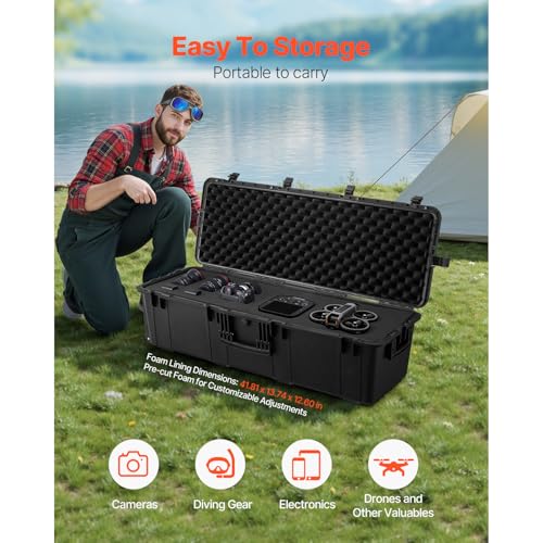 VEVOR Waterproof Hard Case with Pre-Cut Foam - 112x41x34 cm (44 x 16.1 x 13.4 inch) Outdoor Storage