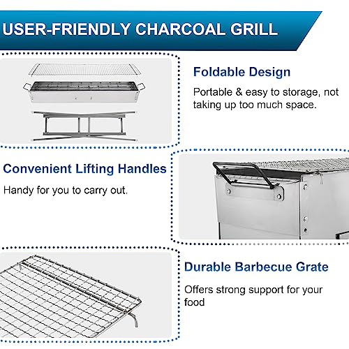 Portable Charcoal Grill with Stand - 32 Inch Outdoor BBQ, Folding Legs, Stainless Steel