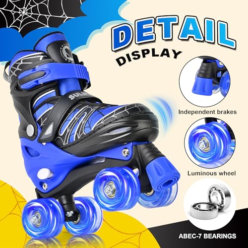 SULIFEEL Kids Adjustable Light-Up Roller Skates - Web Pattern, B Spider Blue, Medium