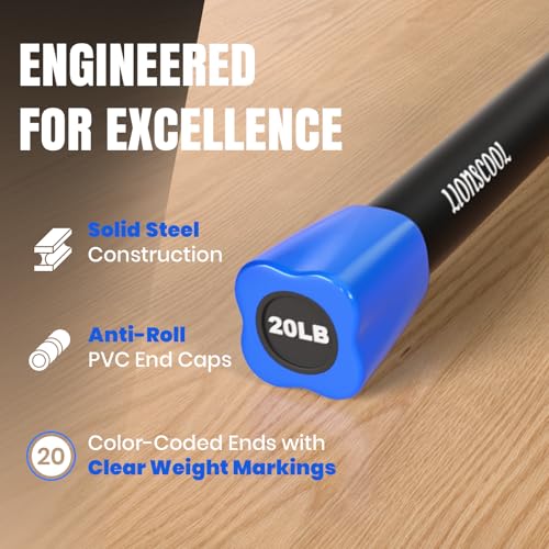 LIONSCOOL 30LB Weighted Exercise Bar - Foam Padded Steel Fitness Bar for Strength Training