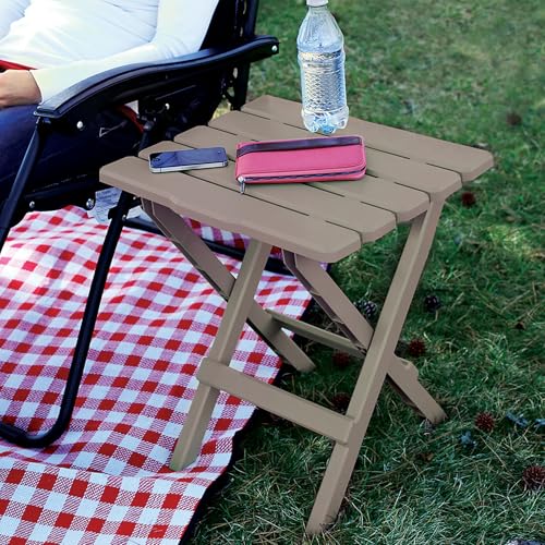 Camco Adirondack Folding Plastic Side Table Taupe 2 Pack