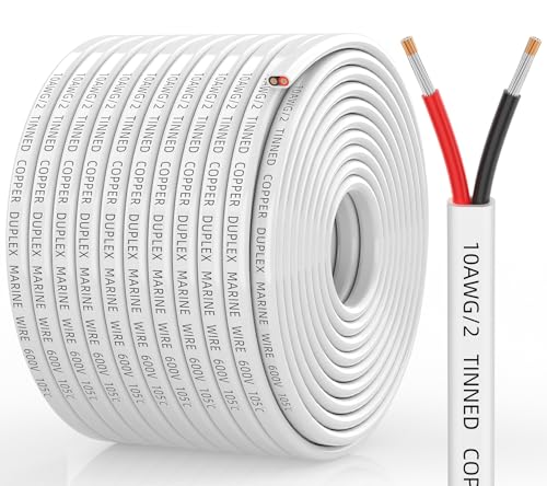 Marine Grade 10 Gauge Copper Wire 100FT - Waterproof, Tinned Copper Marine Cable
