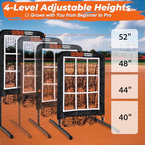 Rallyo Training Net - 9 Hole Baseball & Softball Pitching Target with Strike Zone, Adjustable & Portable Practice Equipment