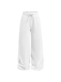 Ecolala Girls Wide Straight Leg Loose Sweatpants Elastic Waist Drawstring Jogger Pants White 11-12Y