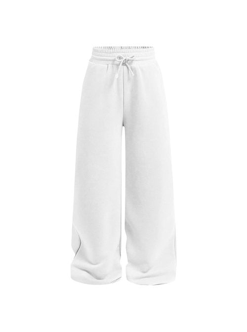Ecolala Girls Wide Straight Leg Loose Sweatpants Elastic Waist Drawstring Jogger Pants White 11-12Y