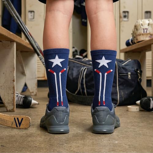 Hockey Socks - Cushioned Mid-Calf Crew - USA Red White Blue, Small - Sports Gear