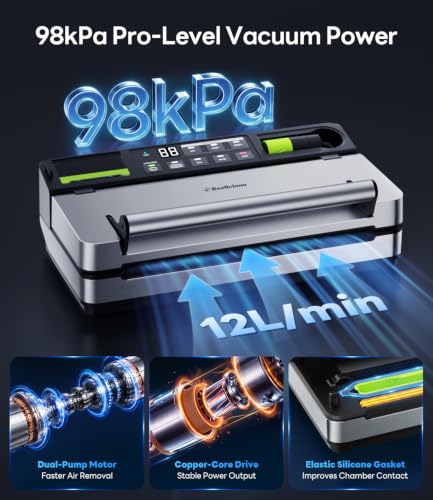 Beelicious Pro Silver 98kPa Smart Vacuum Sealer with Label Printing & Food Management App