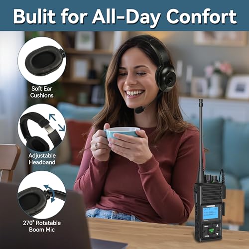 SAMCOM 2-Pack Foldable Overhead Walkie Talkie Headsets with Boom Mic for FPCN10A/30A, Compatible with BF-888S, UV5R Radios