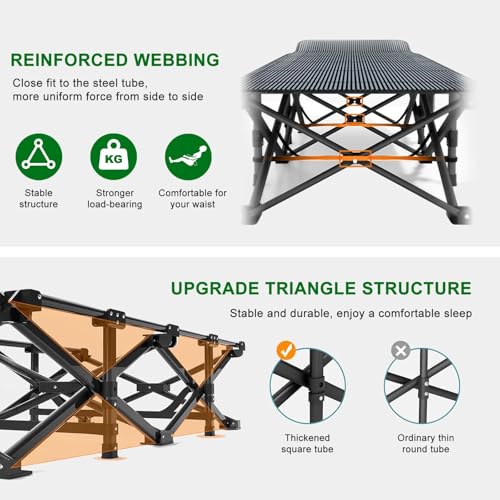 Portable Camping Cot with Removable Pad & Storage Pocket - Black - 28" Wide